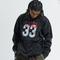 New Retro Digital Printing Washed Old Hooded Fleece Lined Sweater Men