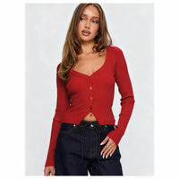 Women's European And American-style Long-sleeved Slim-fit Cropped Knit Top