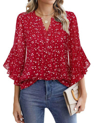 Lotus Leaf 34 Sleeve Top Solid Color Fashion