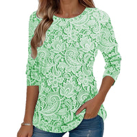Elegant Round-Neck Long-Sleeve Top With A Chic Print