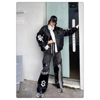 Personalized White Stand-collar Loose Short Jacket With Sleeve Lettering