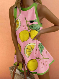 Printed Versatile Crew-Neck Sleeveless Tank Dress Womens Apparel