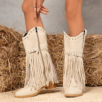 Western Cowboy Women's Boots Belt Buckle Rivet Tassel Big Middle Boots