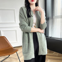 Round Neck Wool Cardigan Coat For Women