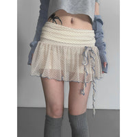 Korean Style Bow Bandage Polka-dot Slim-fit Versatile Casual Chiffon Skirt
