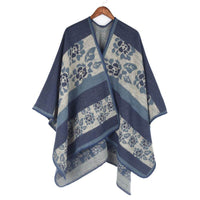 Autumn And Winter Women's Jacquard Split Shawl Flower Cloak