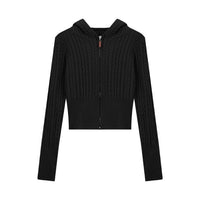 Soft Textured Knitted Hoodie With A Lazy Korean-style Zip-up Design