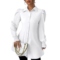 Womens Casual Solid-color Single-breasted Long-sleeve Shirt