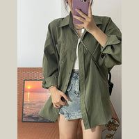 American Retro Green Shirt Cardigan Women's Spring And Autumn Coat