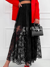 Sheer Polyester Lace A-Line Commuter Skirt