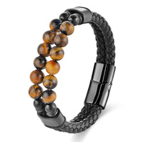 Men's Stainless Steel Leather Braided Handmade Multi-Layer Bracelet