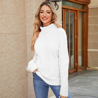 Women's Solid Color Knitted Turtleneck Twist Sweater