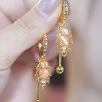 Light Luxury Champagne Cat's Eye Hollow Mesh Circle Drop Earrings, Elegant Zircon Ear Cuffs, Niche Design