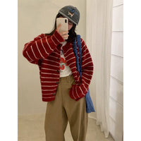 Mixed Color Stripe Long Sleeve Women's Sweater Jacket