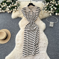 Retro Short-Sleeve Striped Dress For Women