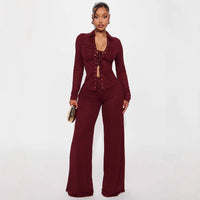 Front-laced Shirt And Casual Trousers Set