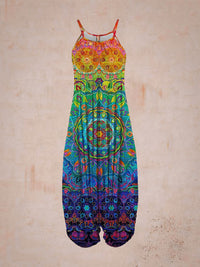 Printed Harem Hanging Crotch Jumpsuit