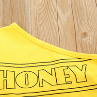 Non-hooded Letters Cotton Pullover Yellow Suit