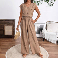 Womens Sleeveless Elegant High-Waisted Jumpsuit Pants