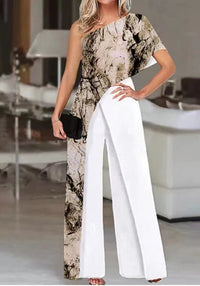Women's Slimming Printed Fashion Color Contrast Jumpsuit