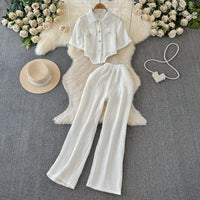 Womens Wide-leg Pants And Slim-fit Single-breasted Top Two-piece Set