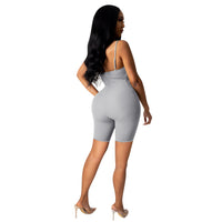 Female OL Commuter Solid Color Suspender Binding Jumpsuit