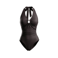 Womens Sexy Deep V-Neck Sleeveless Bodysuit With Tight Fit And Halter Neck Design