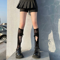 Pure Desire Wind Bow Hollow Calf Lace Socks Women