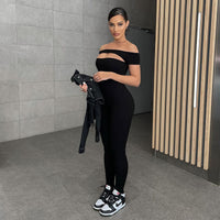 Off-shoulder Short Sleeve Exercise Casual Pants Jumpsuit