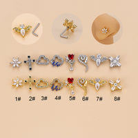 Flower Cross Cloud Snake Bat Shaped Zircon Stainless Steel L Rod Nose Stud