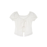 Lace Edge Lace-up Short-sleeved Shirt Women's Top