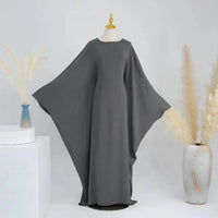 Ice-silk Crinkle-waist Batwing-sleeve Maxi Dress