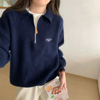 Korean Style Simple Polo Collar Zipper Inner Knitted Sweater