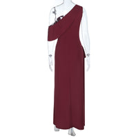 Slim-fit Long Dress With Spaghetti Straps One-shoulder Design Ruching And A Slit Featuring An A-line Skirt