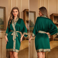 Luxury Three-quarter-sleeve Cooling Nightgown Loungewear For Women
