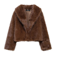 Retro Lapels Mink-like Artificial Fur Effect Short Coat