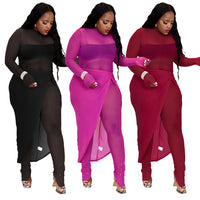 Women's Mesh Split Jumpsuit Skirt Suit