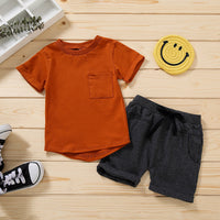 Baby Boy Brown Non-hooded Solid Color Pullover Blouse And Pants