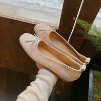 Women's Round-toe Ballet-style Bowknot Soft Surface Low-cut Flat Shoes