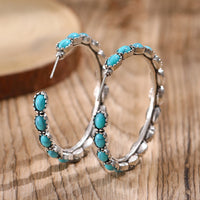 Retro Oval Turquoise Waterdrop-shaped Hollow Earrings