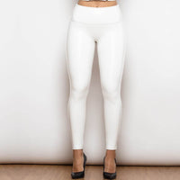 Shascullfites Melody Leather Leggings Scrunch V Shape Leather V Back Sexy Black PU Leather Tights Women High Waist Pants