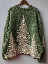 Womens Loose-fitting Pullover Sweater With A Round Neck And Floral Print