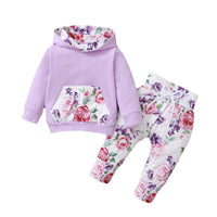 Cotton Floral Print Hooded Long Sleeve Sweater Pants Three Piece Set