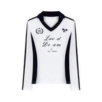 American Contrast Color Loose Long Sleeve Shirt