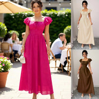 Skinny Waist Skirt Solid Color French Dress