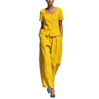 Womens Loose Short-Sleeve Top And High-Waist Pants Two-Piece Set