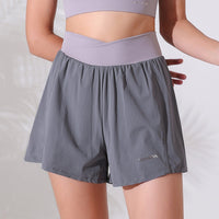 High Waist Anti-exposure Fake Two-piece Sports Shorts
