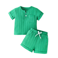 Solid Color And V-neck Short-sleeved Shorts Suit Two-piece Set