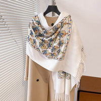 Artistic Artificial Cashmere Scarf Embroidery Embroidery Warm Thickened Long Fringe Travel Shawl