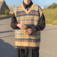 Spring And Autumn Japanese Retro Knitted Vest Men's V-neck Sweater